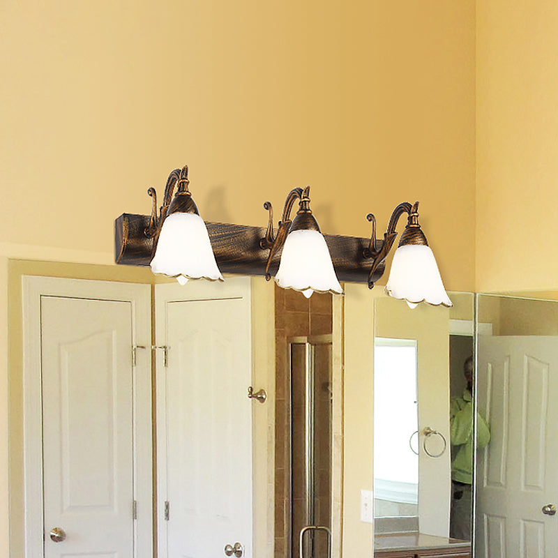 BowLift | Floral Opal Glass Wall Light Simple 2/3-Light Bronze/Weathered White Wall-Mounted Lighting with Curved Arm