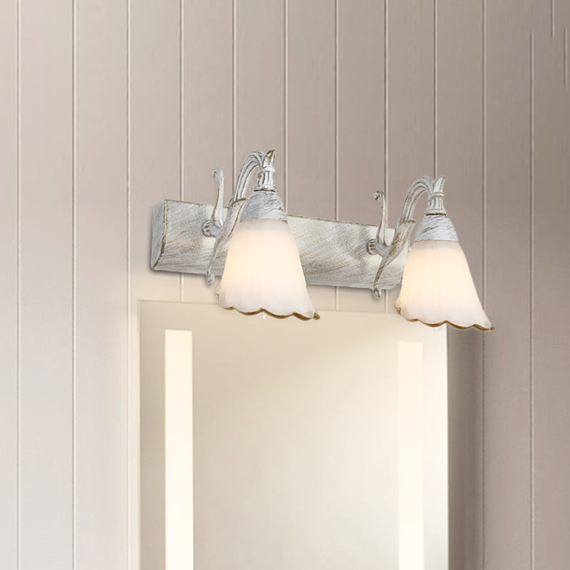 BowLift | Floral Opal Glass Wall Light Simple 2/3-Light Bronze/Weathered White Wall-Mounted Lighting with Curved Arm