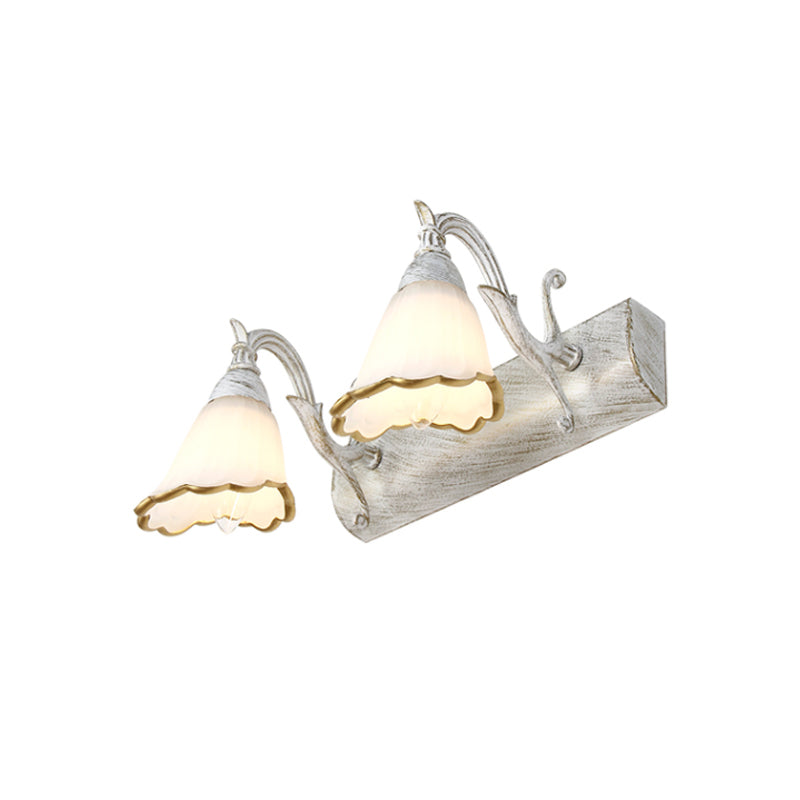 BowLift | Floral Opal Glass Wall Light Simple 2/3-Light Bronze/Weathered White Wall-Mounted Lighting with Curved Arm