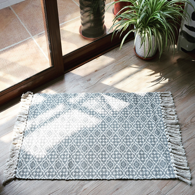 BowLift | Moroccan tribal flower pattern rug blue and gray cotton rug non-slip pet-friendly washable rug for the living room