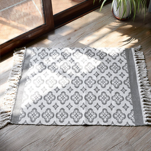 BowLift | Moroccan tribal flower pattern rug blue and gray cotton rug non-slip pet-friendly washable rug for the living room