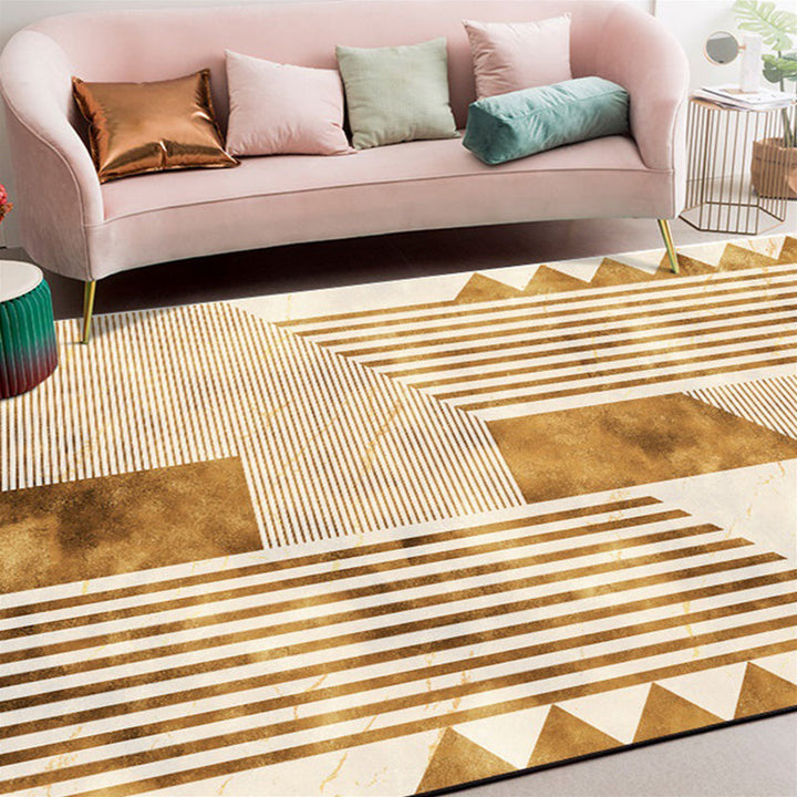 Stylish geometric patterned rug with stripes Yellow Nordic rug Polyester Washable Non-slip Pet-friendly rug for the living room | Bowlift