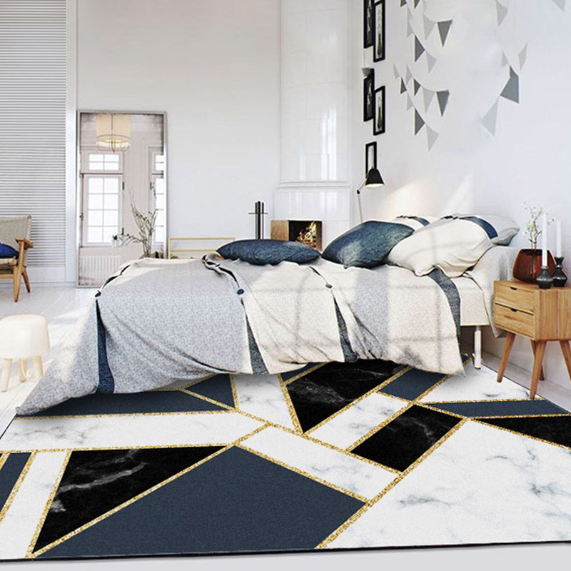 Modern geometric pattern rug with marble surface Black polypropylene rug Non-slip Pet-friendly Washable rug for the living room | Bowlift
