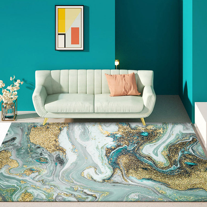 Green rug for the living room Modern abstract rug Polyester Non-slip mat Washable Pet-friendly area rug | Bowlift