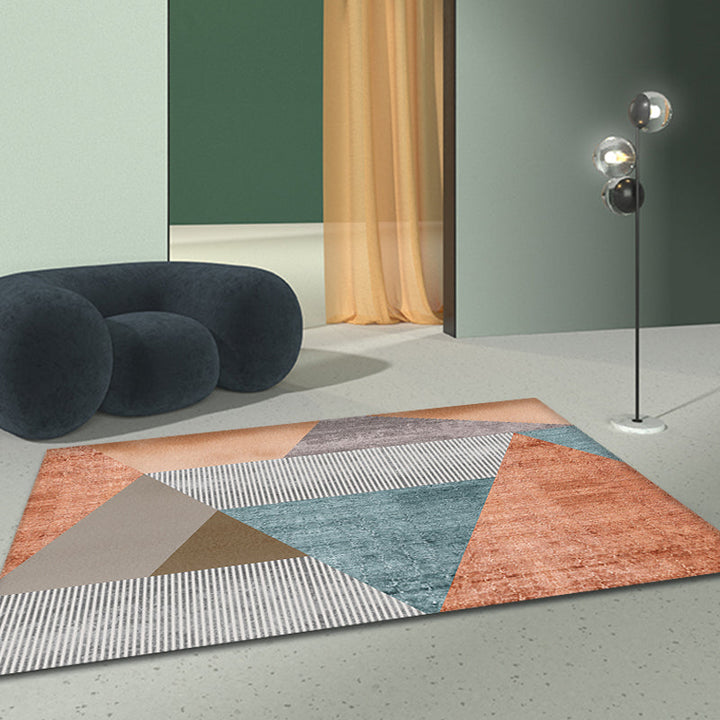 Orange modern carpet made of polypropylene, geometric and striped pattern, pet-friendly washable non-slip carpet for the living room | Bowlift