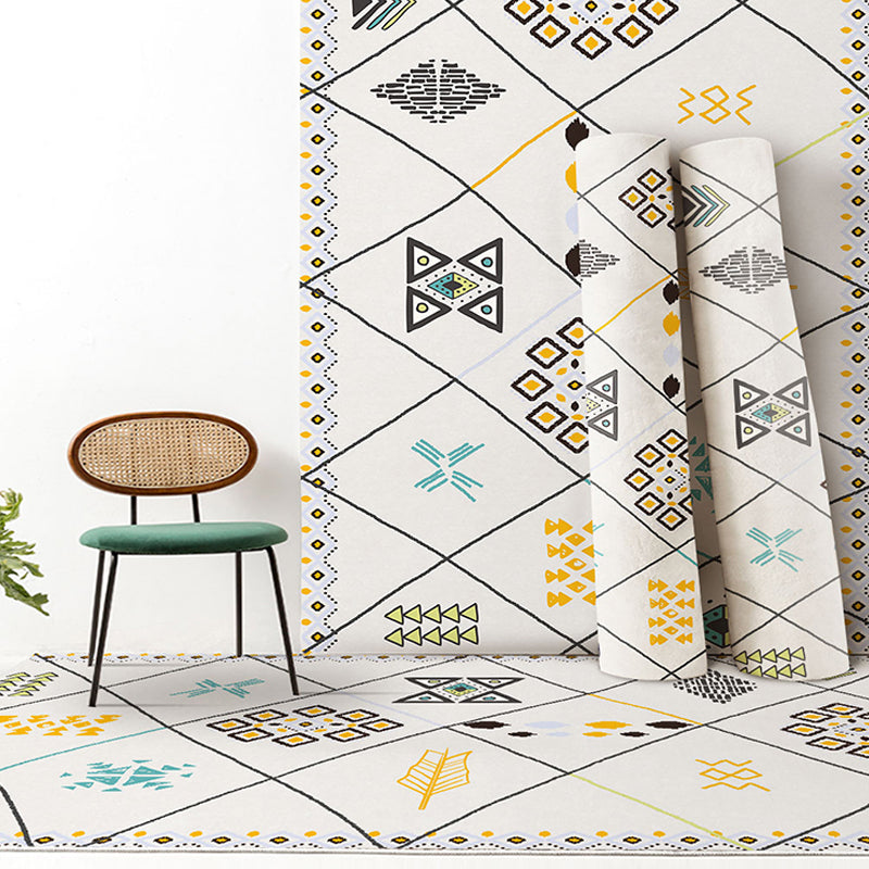 BowLift | Southwest living rug white tribal geometric patterns rug polyester washable non-slip pet-friendly rug