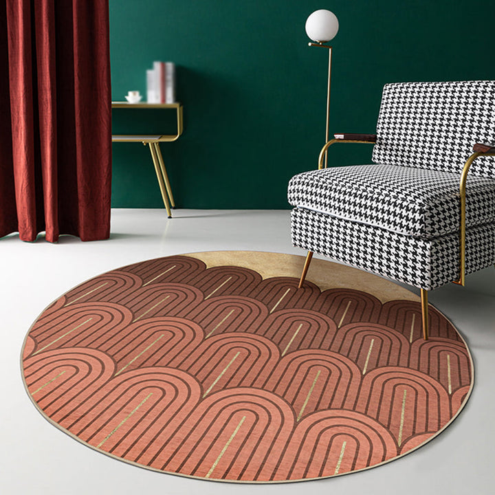 Modernist geometric rug with stripes orange chenille rug non-slip pet-friendly washable rug for the bedroom | Bowlift