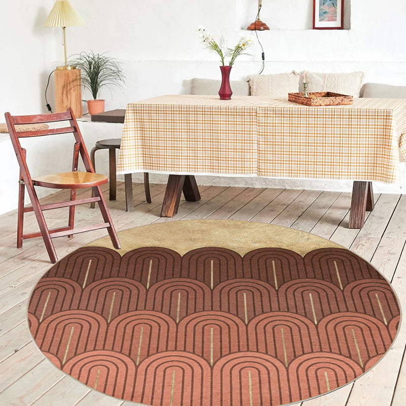 Modernist geometric rug with stripes orange chenille rug non-slip pet-friendly washable rug for the bedroom | Bowlift