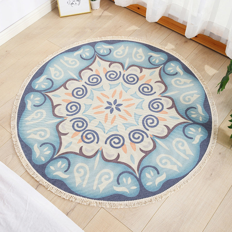 Multi Color Parlour Rug Moroccan Tribal Flower Pattern Rug Flax Washable Non-Slip Back Pet Friendly Area Rug | Bowlift