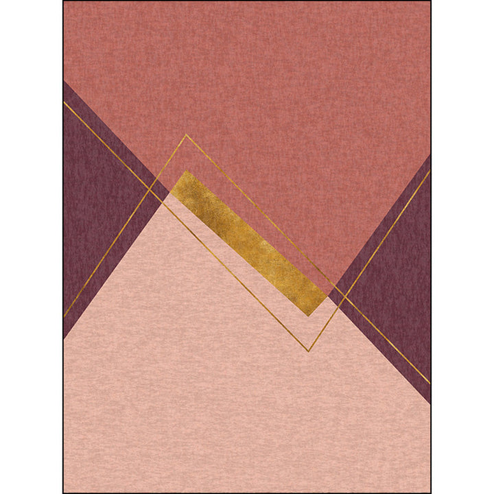 Red and Pink Bedroom Rug Modern Geometric Pattern Carpet Polyester Non-Slip Back Washable Rug for the Area | Bowlift