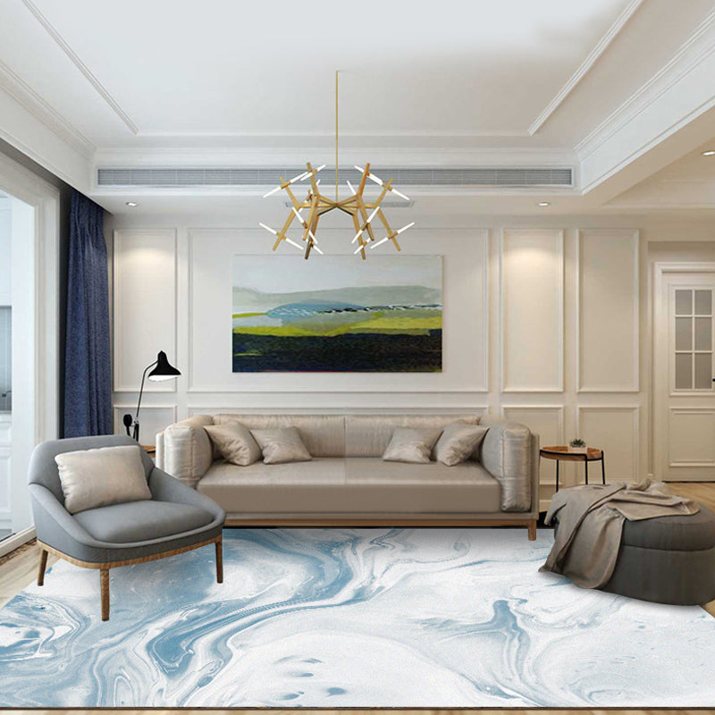 BowLift | Modernist Decorative Carpet Blue Watercolor Pattern Carpet Polypropylene Washable Non-Slip Pet-Friendly Carpet