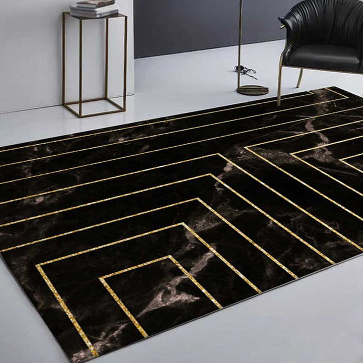 Black marble surface pattern carpet with stripes Polyester modern carpet washable non-slip backing carpet for decoration | Bowlift