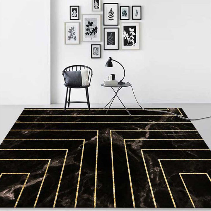 Black marble surface pattern carpet with stripes Polyester modern carpet washable non-slip backing carpet for decoration | Bowlift