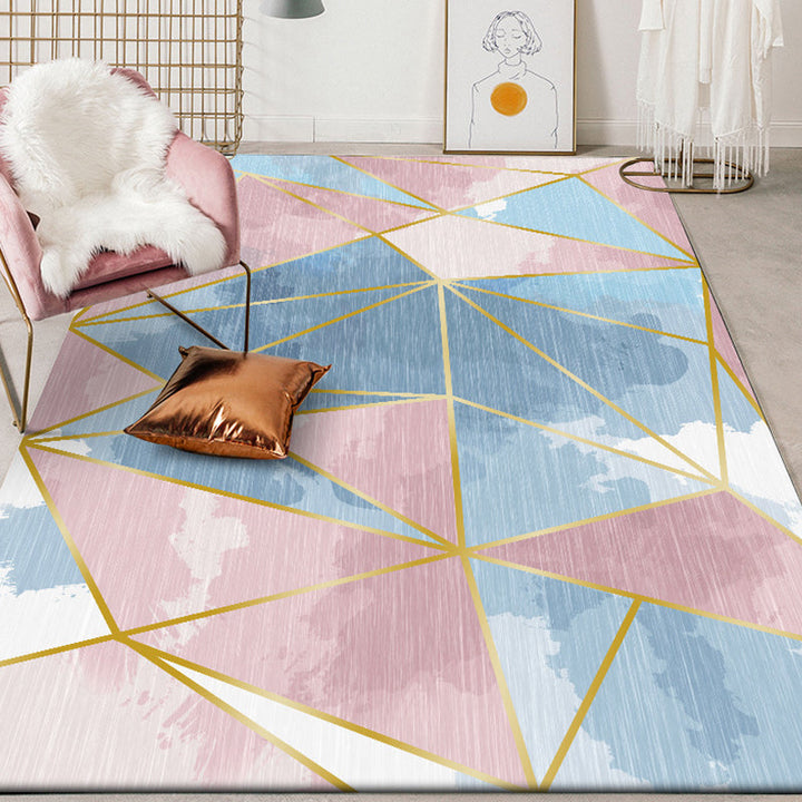 Blue geometric pattern rug polyester modern rug washable non-slip pet-friendly rug for the living room | Bowlift