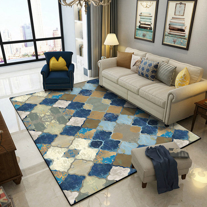 Multicolor Moroccan carpet polyester geometric ogee pattern rug pet-friendly washable non-slip rug for the living room | Bowlift