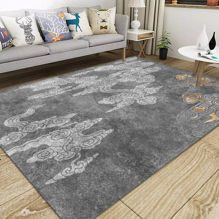 BowLift | Oriental living room carpet Gray clouds pattern carpet Synthetic Washable Non-slip Pet friendly carpet