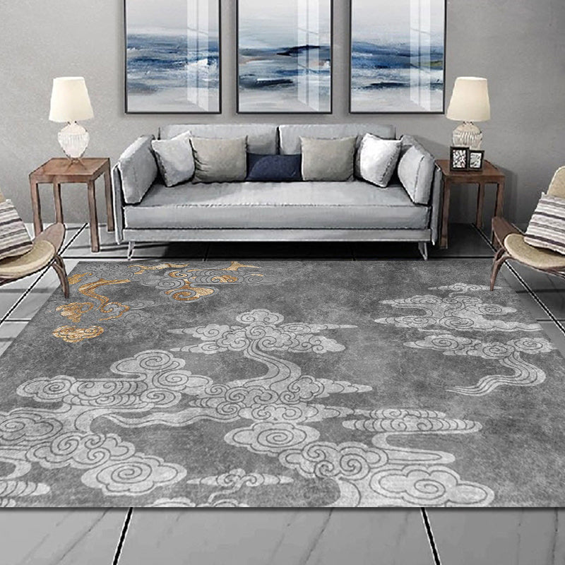 BowLift | Oriental living room carpet Gray clouds pattern carpet Synthetic Washable Non-slip Pet friendly carpet
