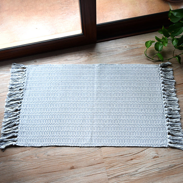 BowLift | Southwest Tribal Pattern Rug Blue and Black Cotton Rug Non-Slip Pet-Friendly Washable Rug for Living Room