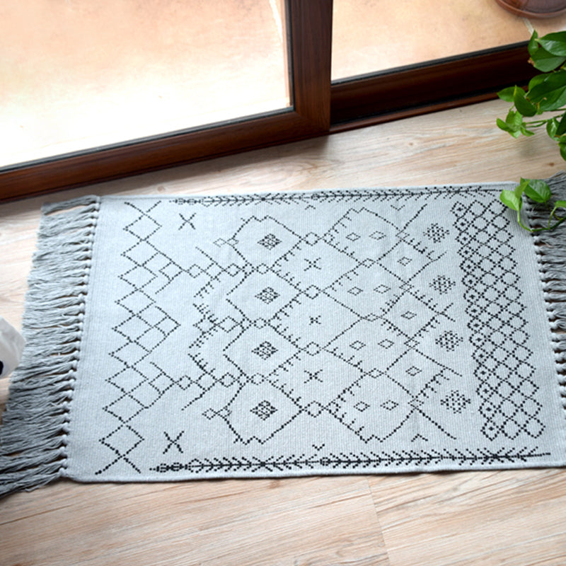 BowLift | Southwest Tribal Pattern Rug Blue and Black Cotton Rug Non-Slip Pet-Friendly Washable Rug for Living Room