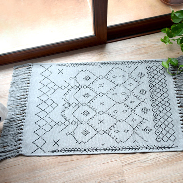 BowLift | Southwest Tribal Pattern Rug Blue and Black Cotton Rug Non-Slip Pet-Friendly Washable Rug for Living Room
