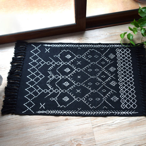 BowLift | Southwest Tribal Pattern Rug Blue and Black Cotton Rug Non-Slip Pet-Friendly Washable Rug for Living Room