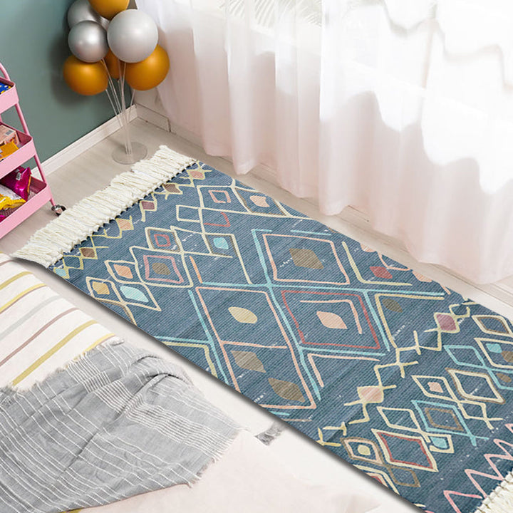 BowLift | Multicolor Tribal Pattern Rug Cotton Southwestern Rug Washable Non-Slip Pet-Friendly Rug for the Living Room