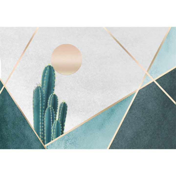 Green Bedroom Rug Modernist Geometric and Cactus Pattern Rug Polyester Non-Slip Back Washable Area Rug | Bowlift