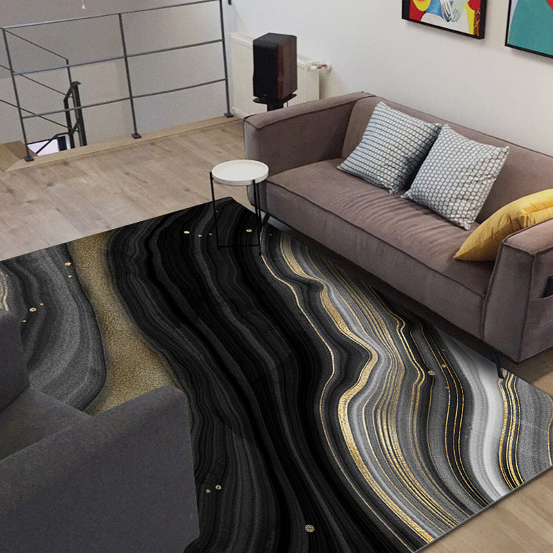 Simple Swirled Striped Pattern Rug Black Nordic Rug Polyester Washable Non-Slip Pet-Friendly Rug for the Living Room | Bowlift