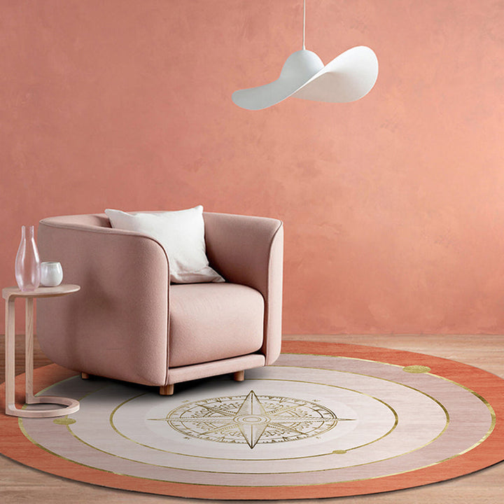 Modern concentric circle pattern rug Orange and Red Polyester rug Non-slip Pet-friendly Washable rug for bedroom | Bowlift