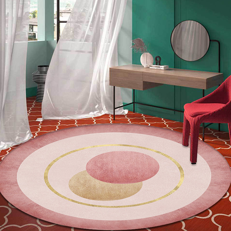 Modern concentric circle pattern rug Orange and Red Polyester rug Non-slip Pet-friendly Washable rug for bedroom | Bowlift