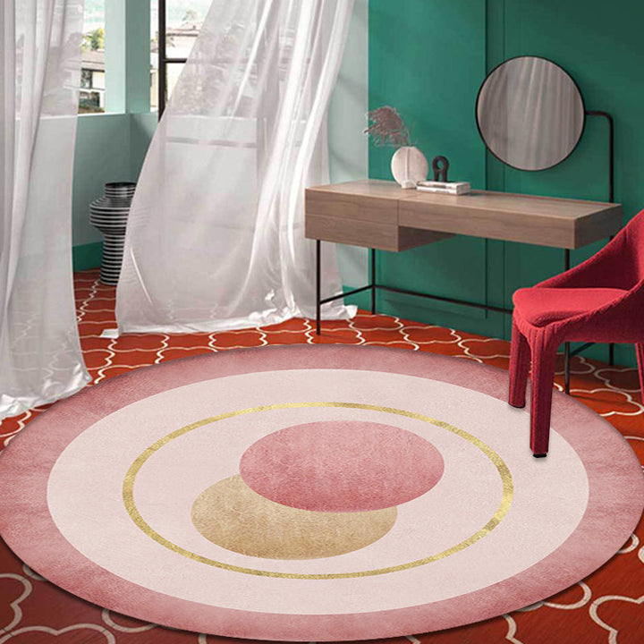 Modern concentric circle pattern rug Orange and Red Polyester rug Non-slip Pet-friendly Washable rug for bedroom | Bowlift