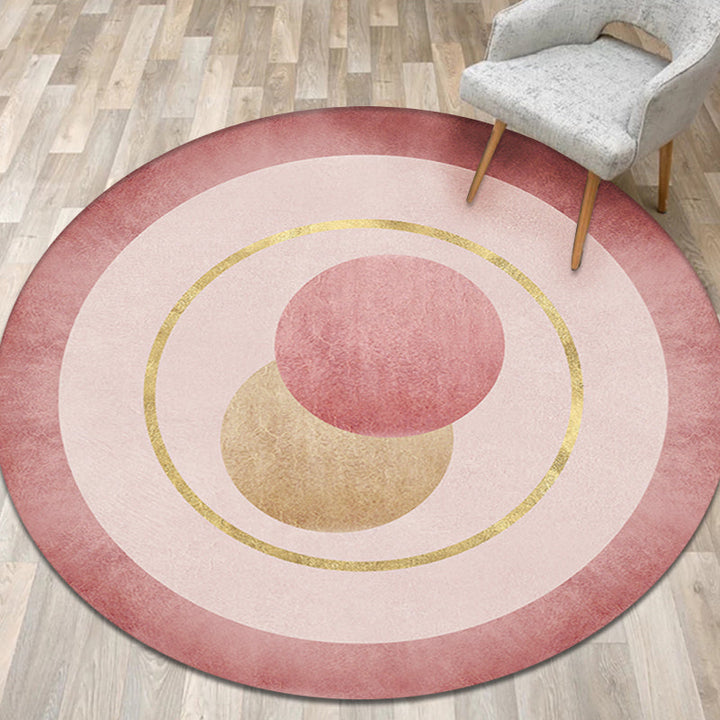 Modern concentric circle pattern rug Orange and Red Polyester rug Non-slip Pet-friendly Washable rug for bedroom | Bowlift