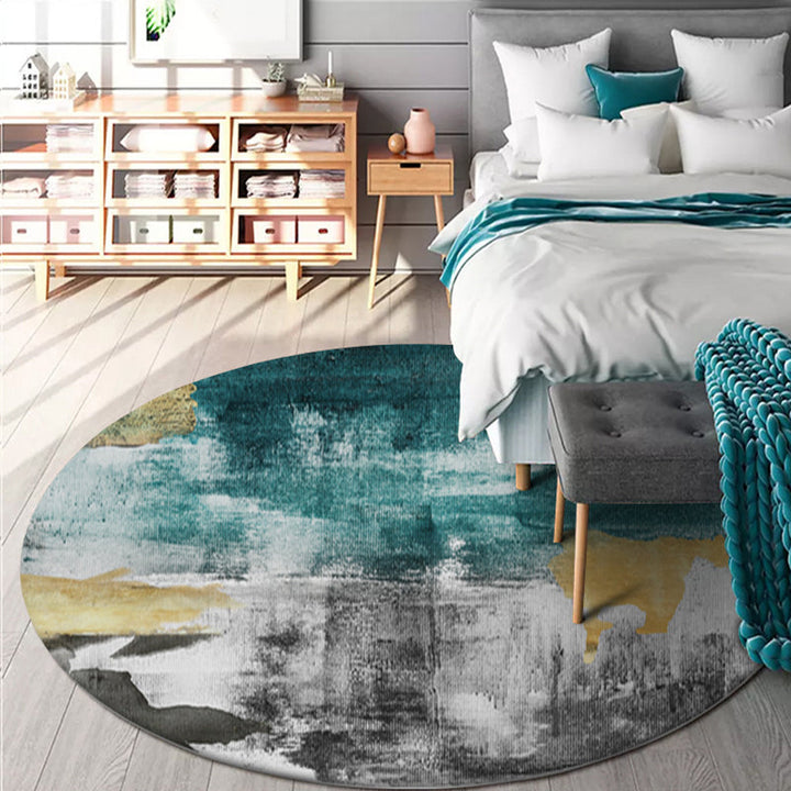 BowLift | Industrial Abstract Carpet Blue Polyester Rug Non-Slip Pet-Friendly Washable Rug for Home