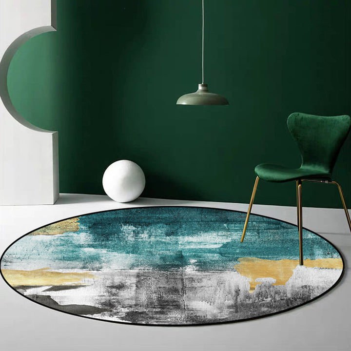 BowLift | Industrial Abstract Carpet Blue Polyester Rug Non-Slip Pet-Friendly Washable Rug for Home