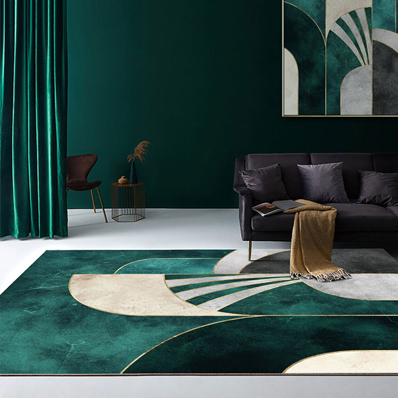 BowLift | Nordic Parlor Rug Green Geometric Pattern Rug Polypropylene Washable Non-slip Pet-friendly Rug