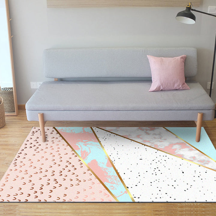 Decorative geometric patterned rug with dots Pink Nordic rug polyester washable non-slip rug for the living room | Bowlift