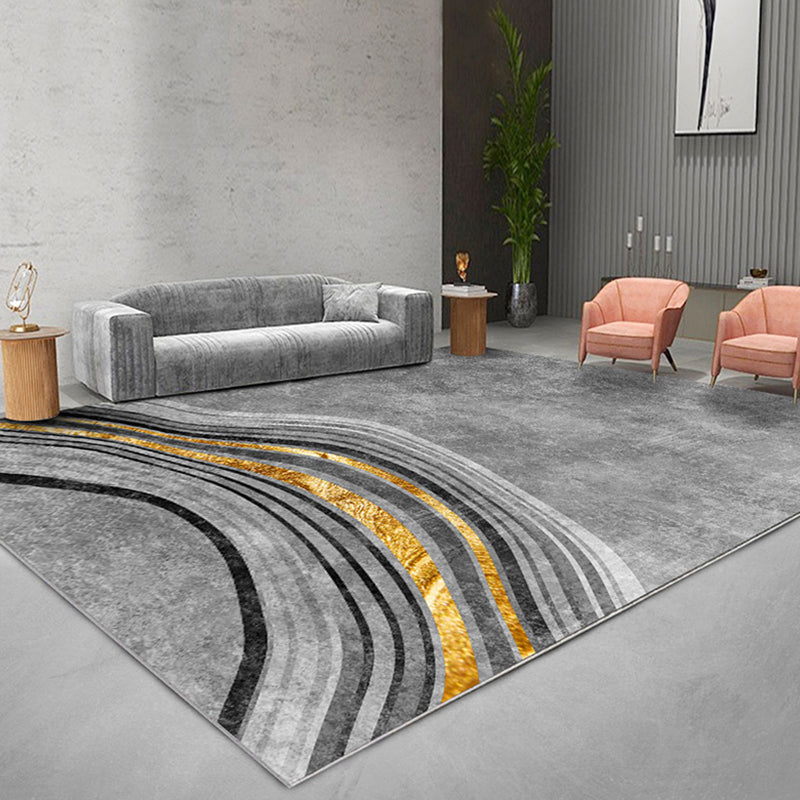 Modern bedroom rug Gray abstract swirl stripe pattern rug Polyester Washable Non-slip Pet-friendly rug | Bowlift