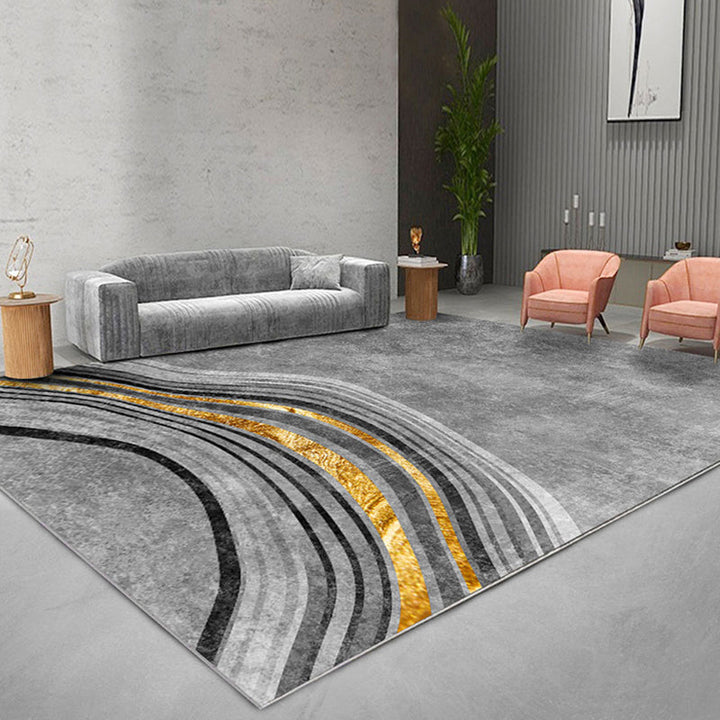 Modern bedroom rug Gray abstract swirl stripe pattern rug Polyester Washable Non-slip Pet-friendly rug | Bowlift