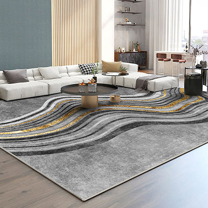 Modern bedroom rug Gray abstract swirl stripe pattern rug Polyester Washable Non-slip Pet-friendly rug | Bowlift