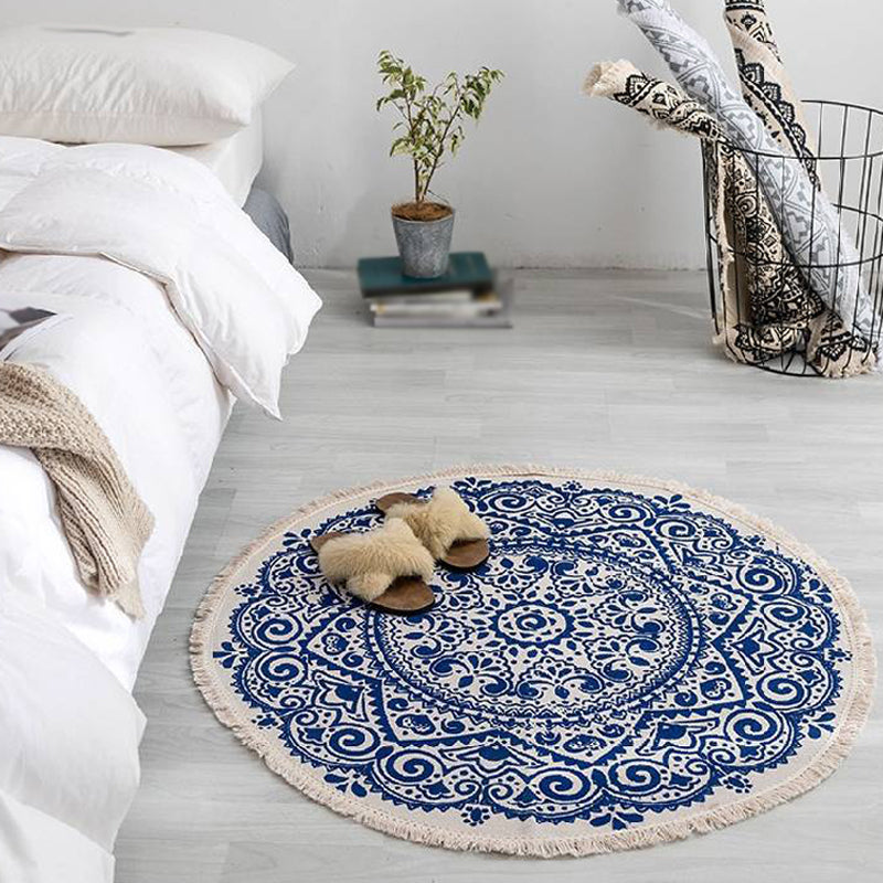 Moroccan tribal floral pattern rug Multicolored cotton rug Non-slip Pet-friendly Washable rug for the bedroom | Bowlift