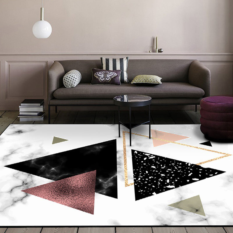 New triangular pattern rug with marble surface White polyester rug non-slip washable for living room | Bowlift