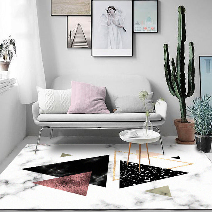 New triangular pattern rug with marble surface White polyester rug non-slip washable for living room | Bowlift
