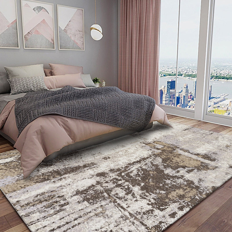 BowLift | Industrial Abstract Rug Brown Synthetic Rug Anti-Slip Mat Pet-Friendly Washable Rug for the Living Room