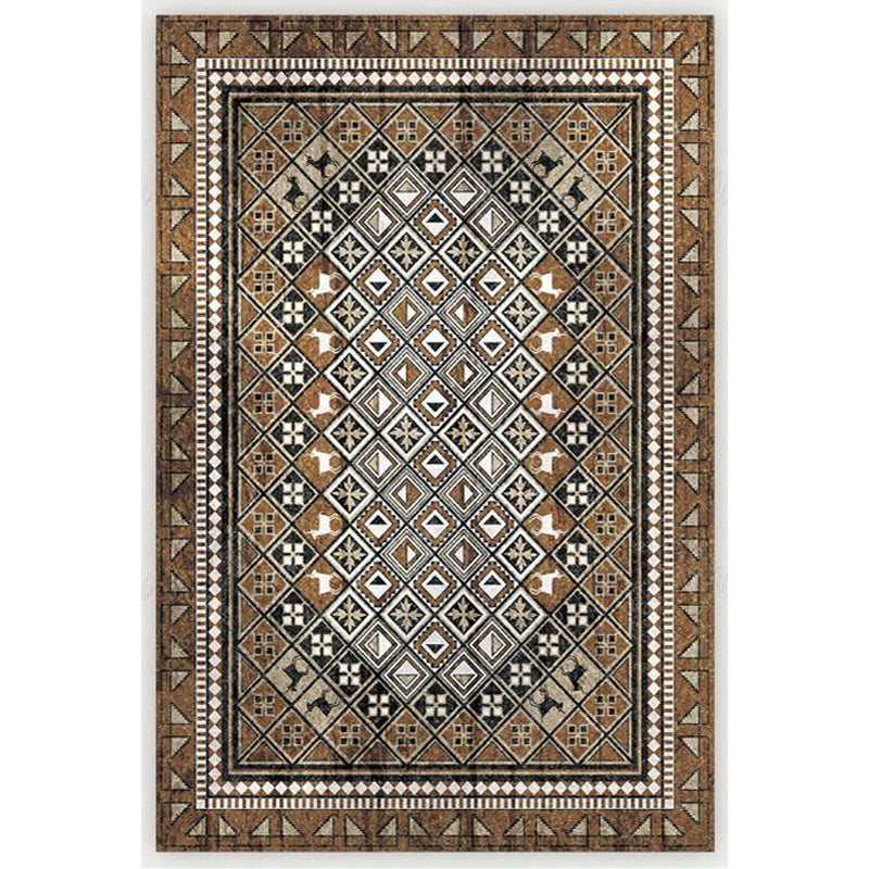 Moroccan Living Room Rug Brown Tribal Geometric Pattern Rug Polyester Washable Non-Slip Pet-Friendly Rug | Bowlift