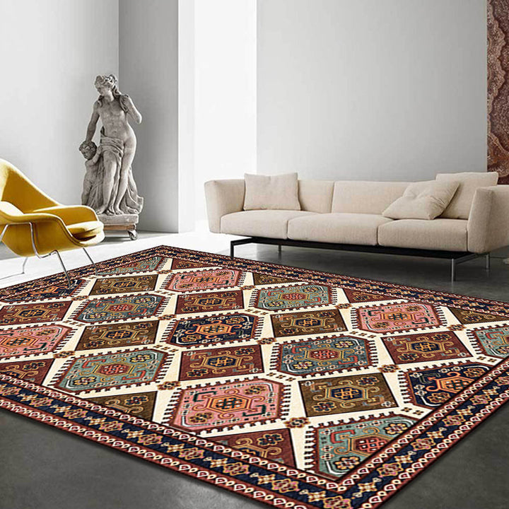 Moroccan Living Room Rug Brown Tribal Geometric Pattern Rug Polyester Washable Non-Slip Pet-Friendly Rug | Bowlift