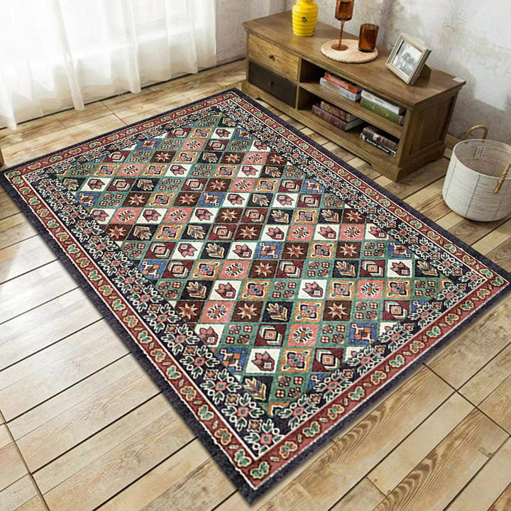Moroccan Living Room Rug Brown Tribal Geometric Pattern Rug Polyester Washable Non-Slip Pet-Friendly Rug | Bowlift