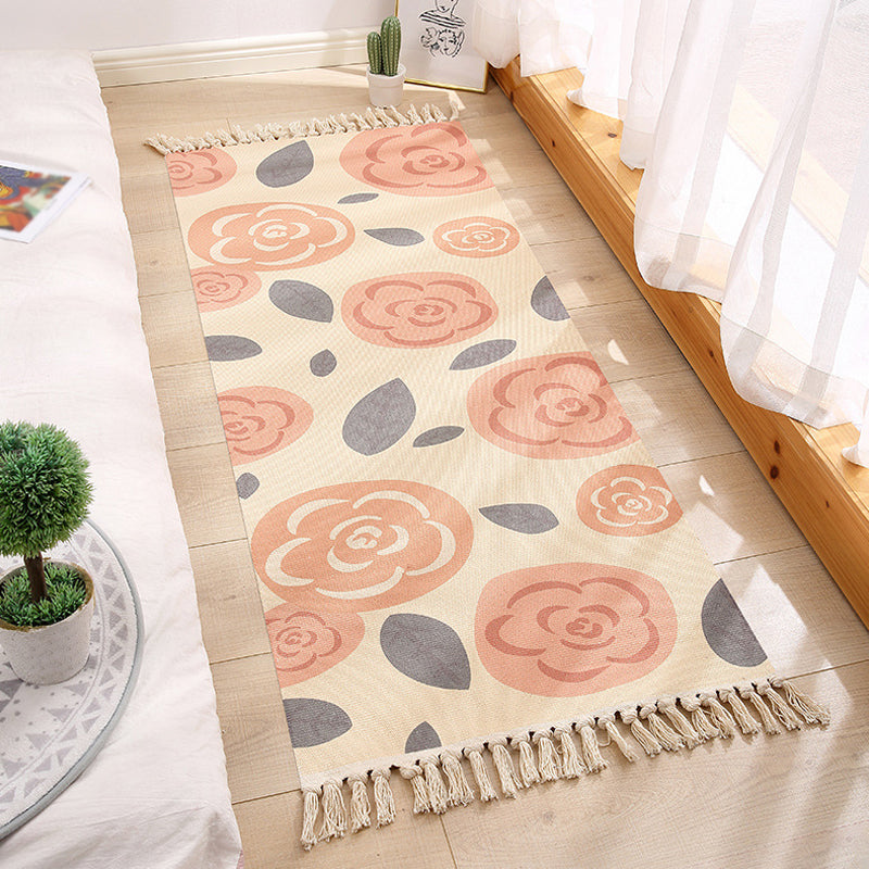 BowLift | Multicolored Floral Pattern Rug Cotton Modern Rug Pet Friendly Washable Non-Slip Area Rug for Living Room