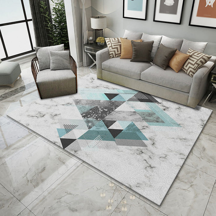 Multicolored salon rug modernism marble surface and geometric pattern rug polyester machine washable non-slip rug | Bowlift
