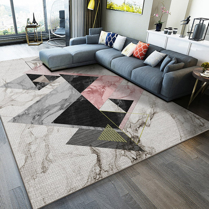 Multicolored salon rug modernism marble surface and geometric pattern rug polyester machine washable non-slip rug | Bowlift