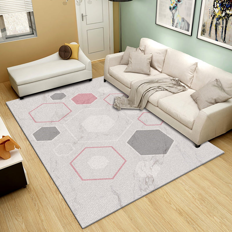 Multicolored salon rug modernism marble surface and geometric pattern rug polyester machine washable non-slip rug | Bowlift